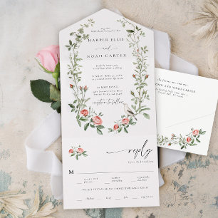 Watercolor Rose Vines Bird All One Elegant Wedding All In One Invitation