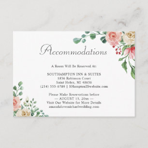 Watercolor Rose Wedding Accommodations Card