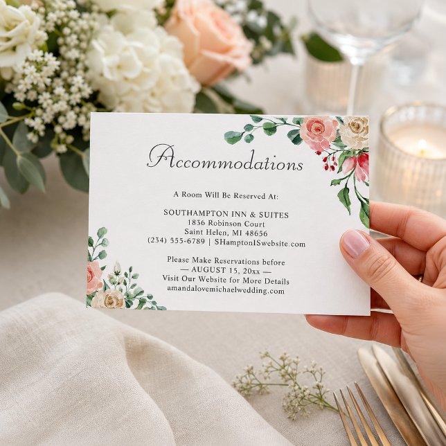 Watercolor Rose Wedding Accommodations Card (Creator Uploaded)