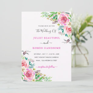 Watercolor Rose Wedding Invitation Template
