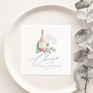 Watercolor Rose Wine Botanical Cheers to Love Napkin