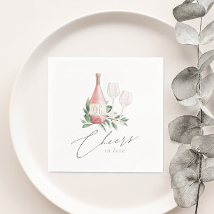 Watercolor Rose Wine Botanical Cheers to Love Napkin