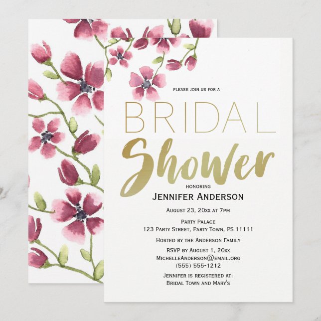 Watercolor Rose Wine Bridal Shower Invitation (Front/Back)