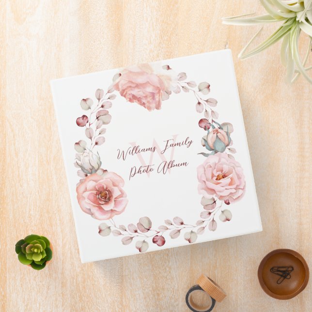 Watercolor Rose Wreath Personalized Photo  Binder (In Situ)