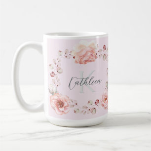 Watercolor Rose Wreath Personalized Pink Coffee Mug