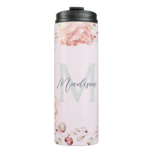 Watercolor Rose Wreath Personalized   Pink Thermal Tumbler