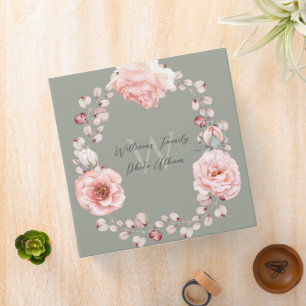 Watercolor Rose Wreath Personalized Sage Green Binder
