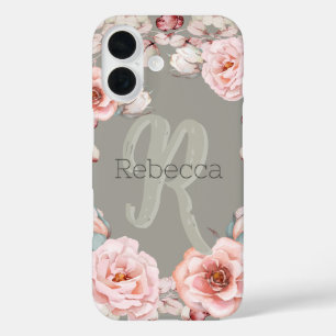 Watercolor Rose Wreath Personalized   Sage Green iPhone 16 Case