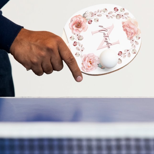 Watercolor Rose Wreath Personalized | White Ping Pong Paddle (Insitu)