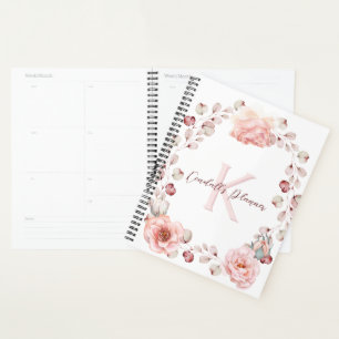 Watercolor Rose Wreath Personalized White Planner