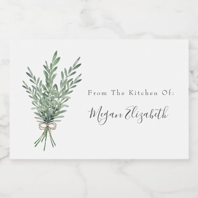 Watercolor Rosemary Bouquet with Jute Bow Food Label (Single Label)