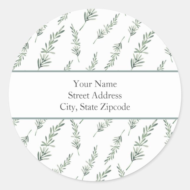 Watercolor Rosemary Leaves Pattern Classic Round Sticker (Front)