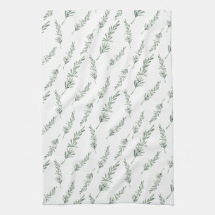 Watercolor Rosemary Pattern Kitchen Towel