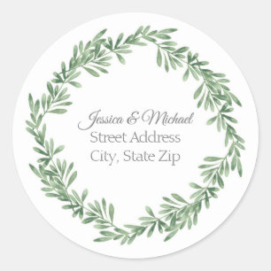 Watercolor Rosemary Wreath Classic Round Sticker