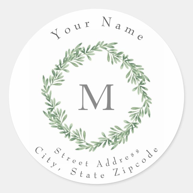 Watercolor Rosemary Wreath Classic Round Sticker (Front)