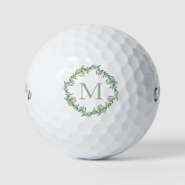 Watercolor Rosemary Wreath Golf Balls (Front)