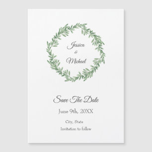 Watercolor Rosemary Wreath Save The Date Magnetic Invitation