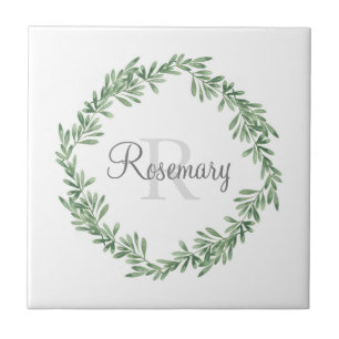 Watercolor Rosemary Wreath Tile