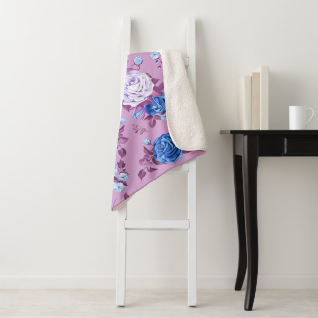 Watercolor Roses 18 Sherpa Blanket (In Situ)