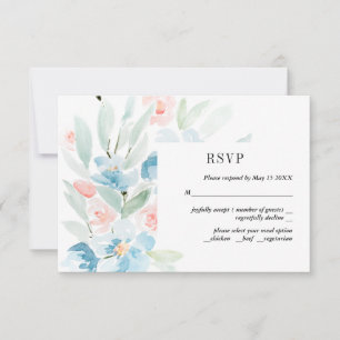 Watercolor Roses and Blue Wedding RSVP Card
