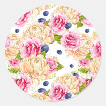Watercolor Roses and Blueberries Pattern Botanical