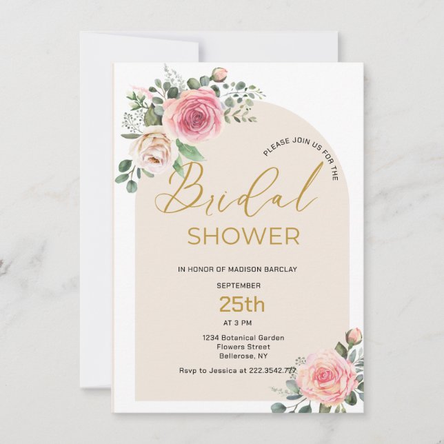 Watercolor Roses And Buds Bridal Shower Invitation (Front)
