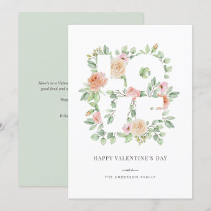 Watercolor Roses and Greenery LOVE Valentine's Day Holiday Card
