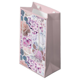 Watercolor roses and hydrangeas. small gift bag
