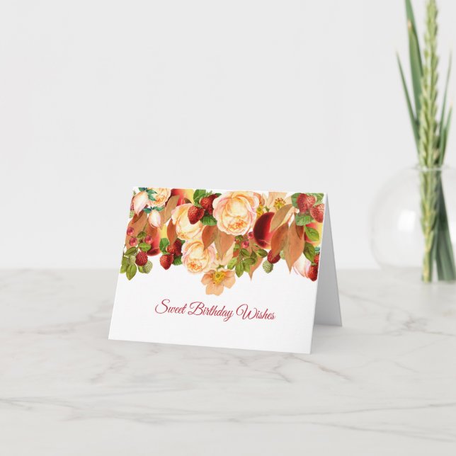 Watercolor Roses and Mixed Berries Birthday Card (Front)