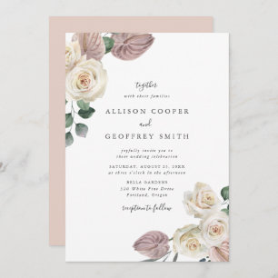 Watercolor Roses and Orchids Wedding Invitation