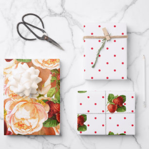 Watercolor Roses and Strawberries Wrapping Paper Sheet