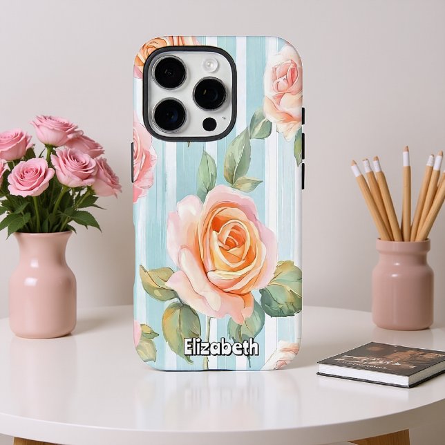 Watercolor Roses and Stripes Case-Mate iPhone Case (Creator Uploaded)