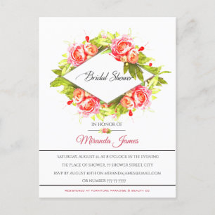 Watercolor Roses Arrangement Bridal Shower Invitation Postcard