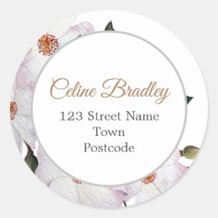 Watercolor Roses Ballerina Floral Address Circle Classic Round Sticker