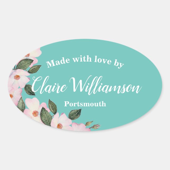 Watercolor Roses Ballerina Made with Love Oval Sticker (Front)