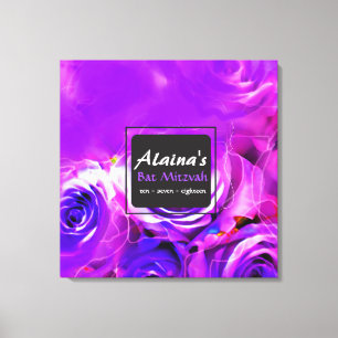WATERCOLOR ROSES Bat Mitzvah Memory Sign-In Board Canvas Print