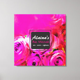 WATERCOLOR ROSES Bat Mitzvah Memory Sign-In Board Canvas Print