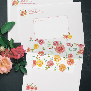 Watercolor Roses Birthday Card Shower Envelope