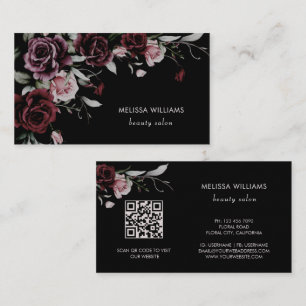 Watercolor Roses Black Background Business Card