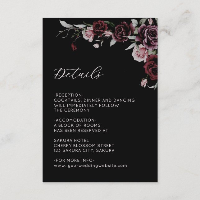 Watercolor Roses Black Floral Details Enclosure Card (Front)