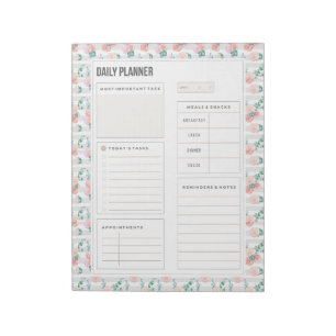 Watercolor Roses Bouquet Daily Planner Pages Notepad