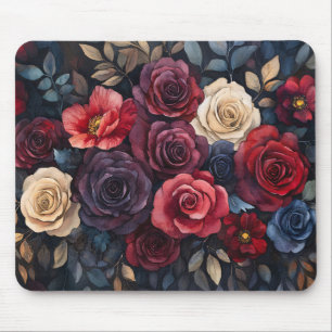Watercolor Roses Bouquet Leaves Colourful Mouse Pad