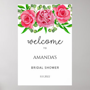 Watercolor Roses bridal shower welcome sign