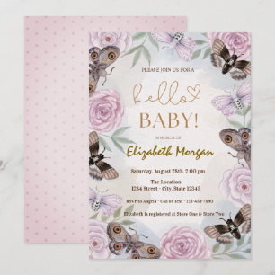 Watercolor Roses Butterflies Dots Baby Shower Invitation