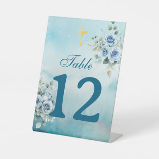 Watercolor Roses Christening Table Pedestal Sign