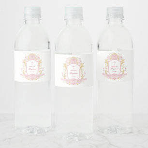 Watercolor Roses Crest Baptism Water Bottle Label