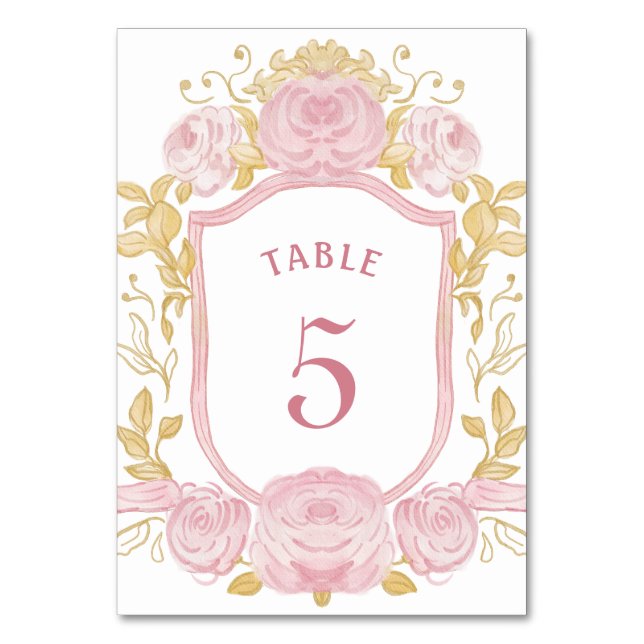 Watercolor Roses Crest Table Number (Front)
