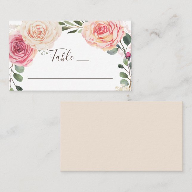 Watercolor roses. Elegant floral garden wedding Place Card (Front/Back)