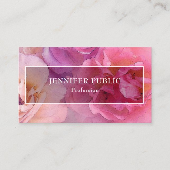 Watercolor Roses Elegant Modern Floral Template Business Card (Front)