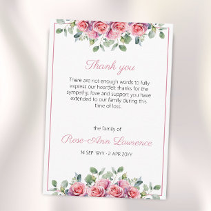Watercolor Roses Eucalyptus Floral Funeral Thank You Card